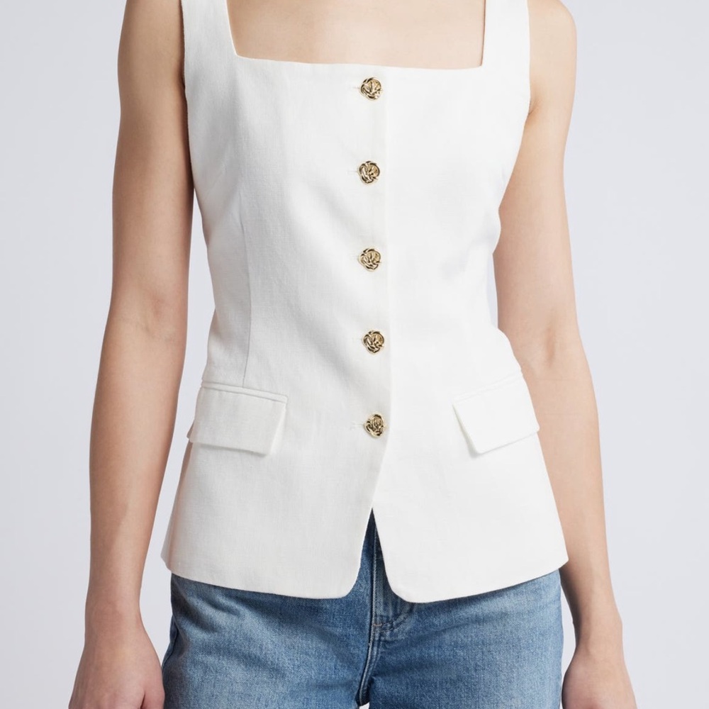 PIXIE MARKET White Sleeveless Vest top with Gold Buttons